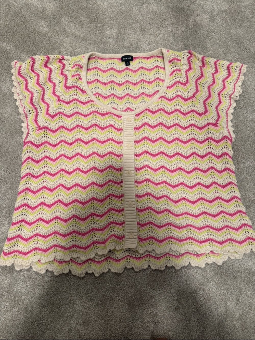 torrid Chevron Crochet Knit Shell in Pink, green & Cream